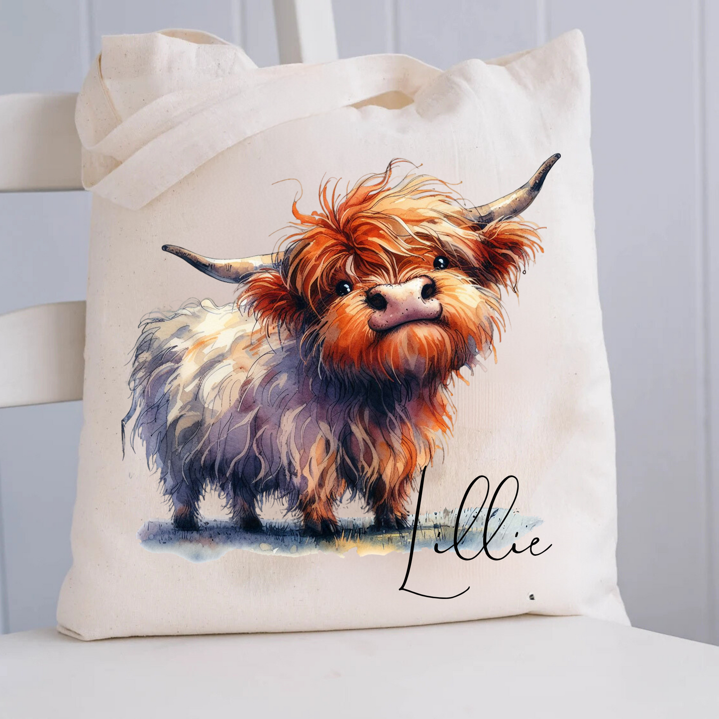 Personalised Highland Cow Tote Bag, Custom Tote Bag