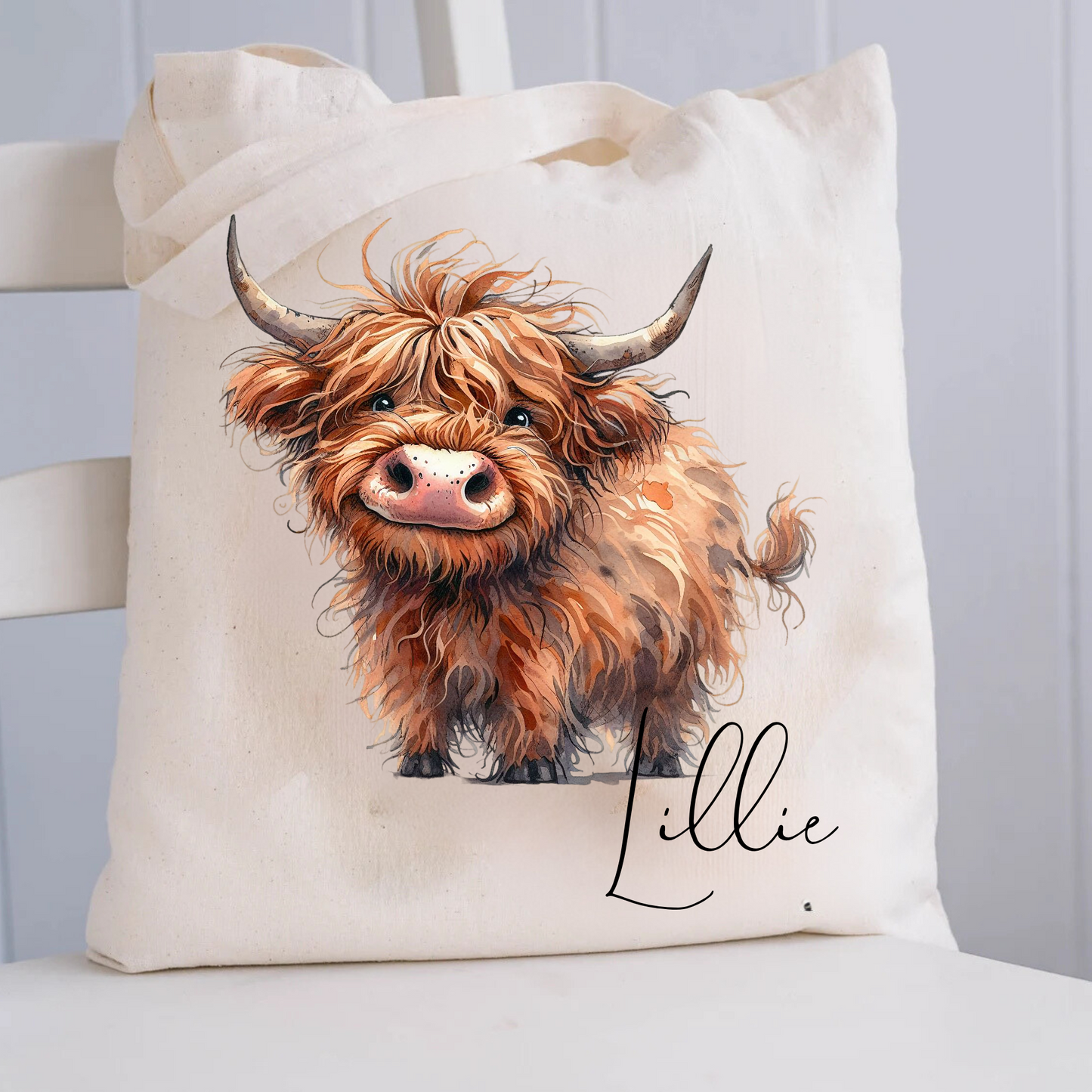 Personalised Highland Cow Tote Bag, Custom Tote Bag