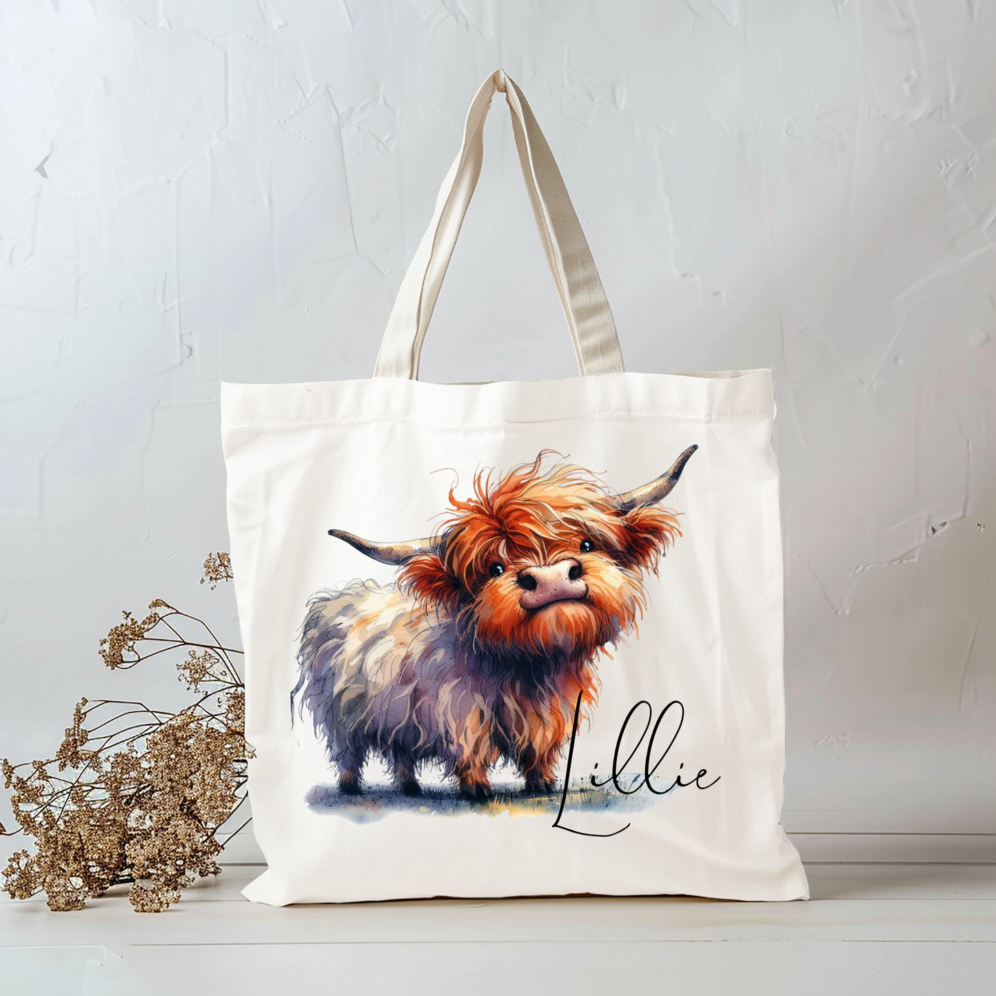 Personalised Highland Cow Tote Bag, Custom Tote Bag