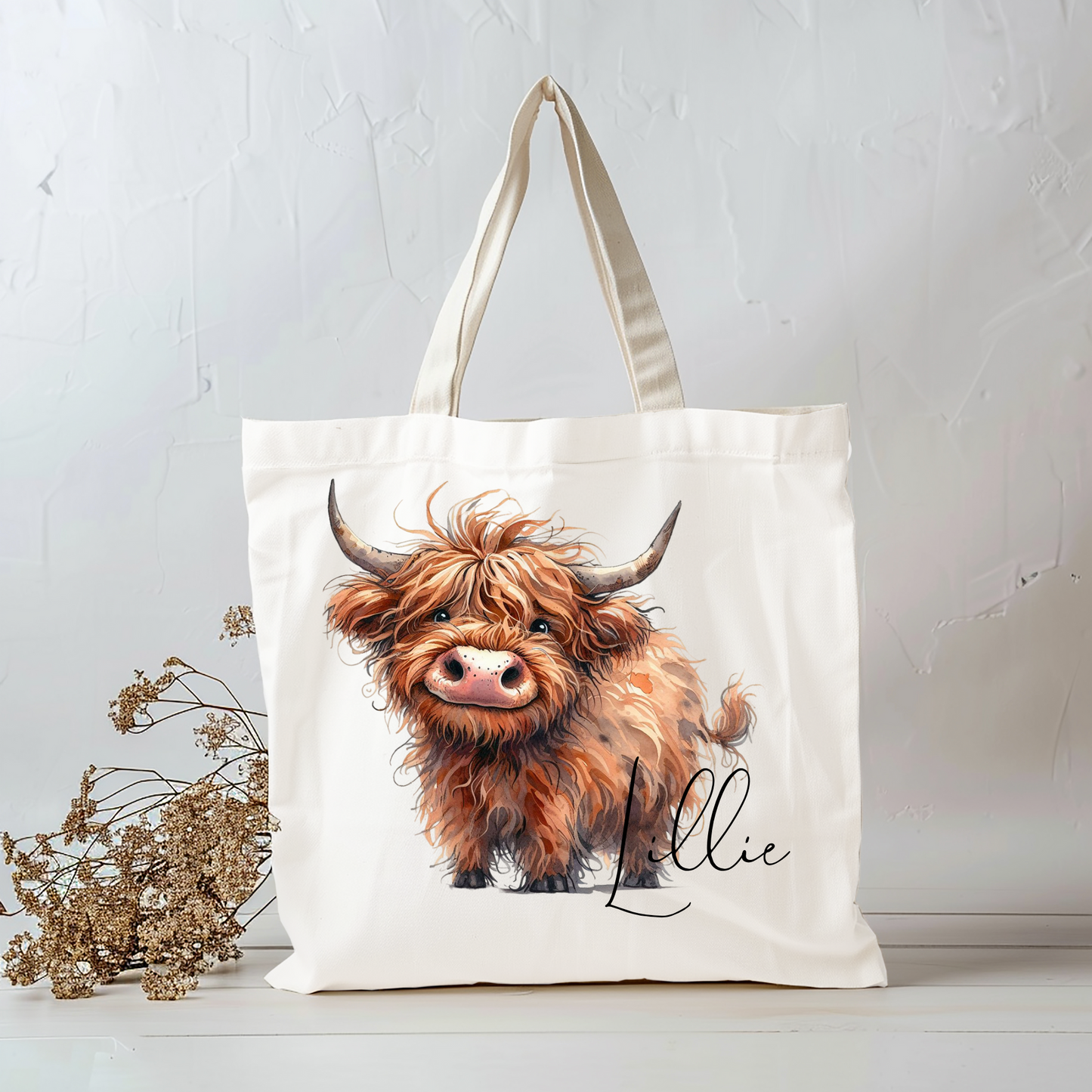 Personalised Highland Cow Tote Bag, Custom Tote Bag