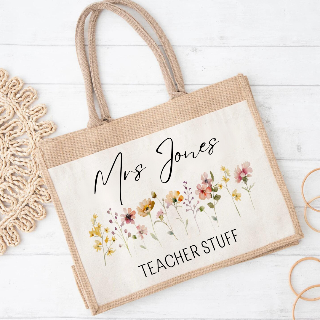 Personalised Jute Bag, Gift For Teacher, Teacher Stuff Bag, End Of Term Gift, Thank You Present, School