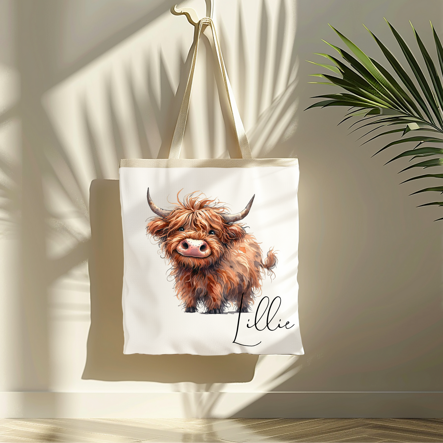 Personalised Highland Cow Tote Bag, Custom Tote Bag