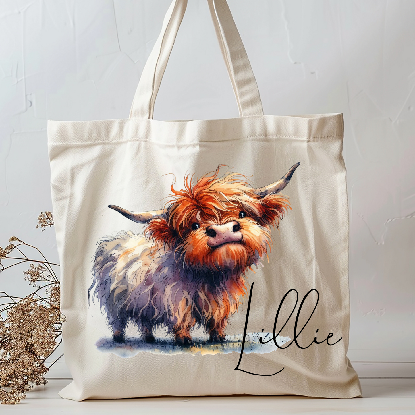 Personalised Highland Cow Tote Bag, Custom Tote Bag