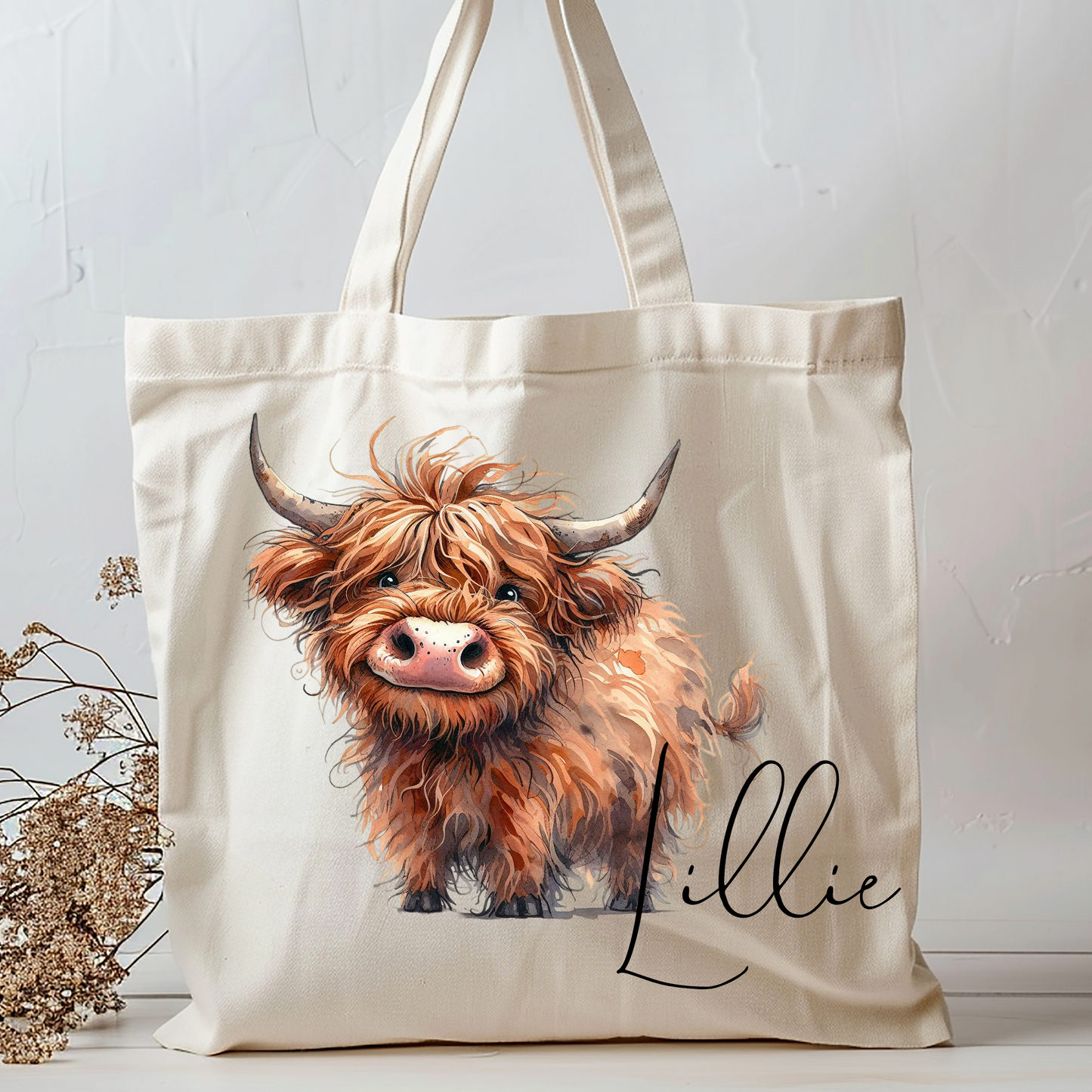 Personalised Highland Cow Tote Bag, Custom Tote Bag