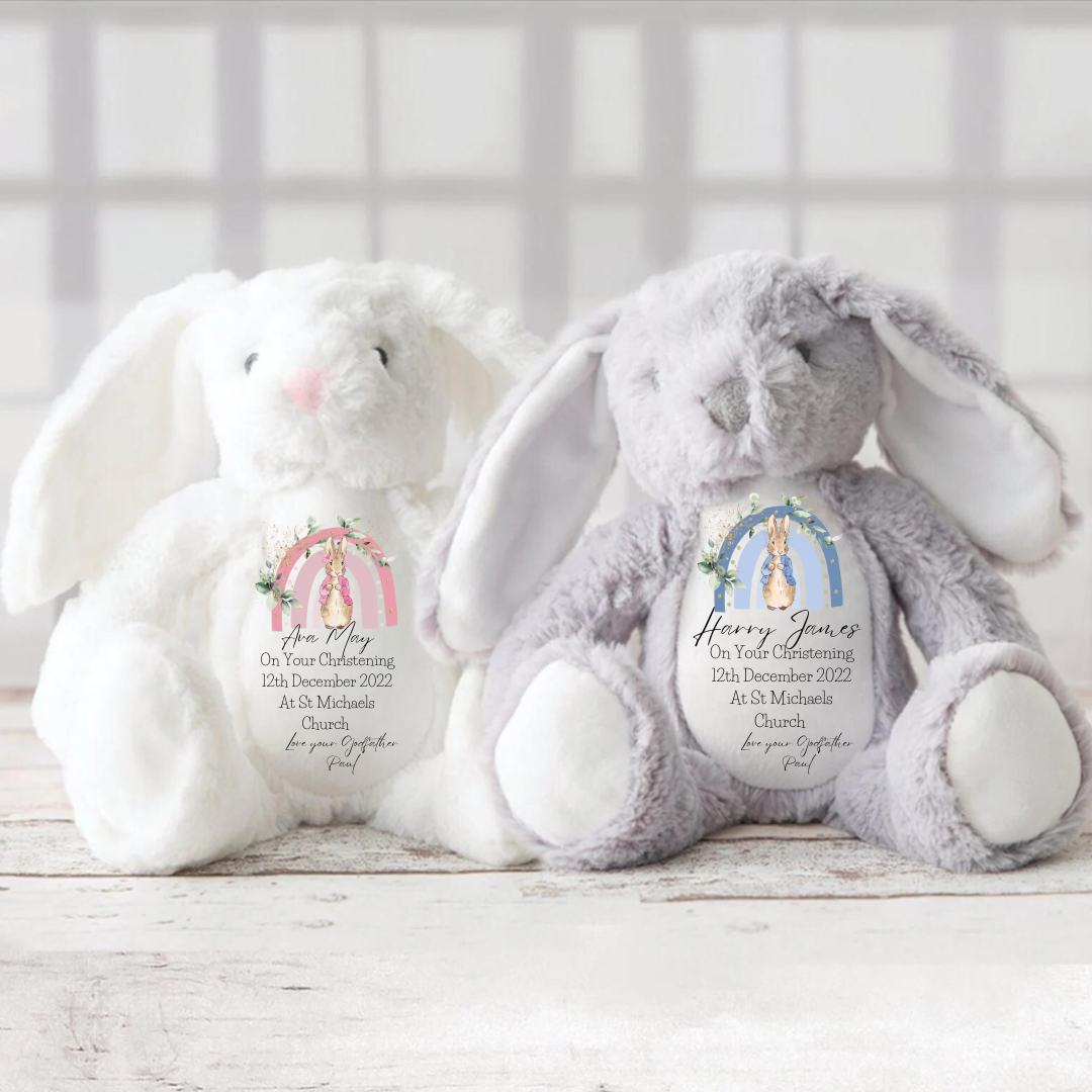 Personalised Christening Baptism Gift for Boys, Christening Bunny,Christening Gifts,Christening Keepsake, Stuffed Teddy