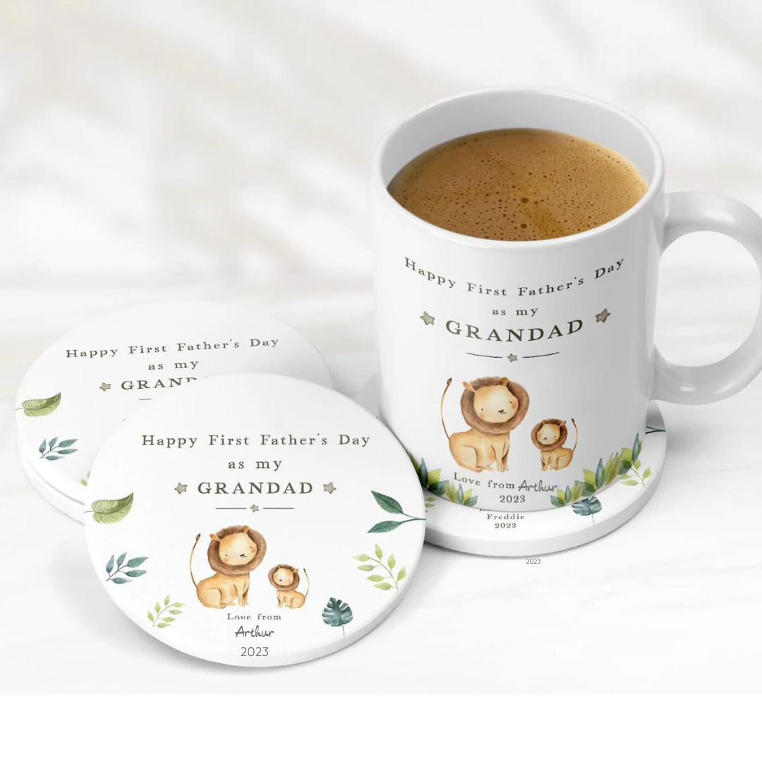 Personalised Happy First Father's Day Grandad Mug & Coaster Set | Father's Day Gift | New Grandpa Gift | Gift for Him | Gift Daddy Grandad