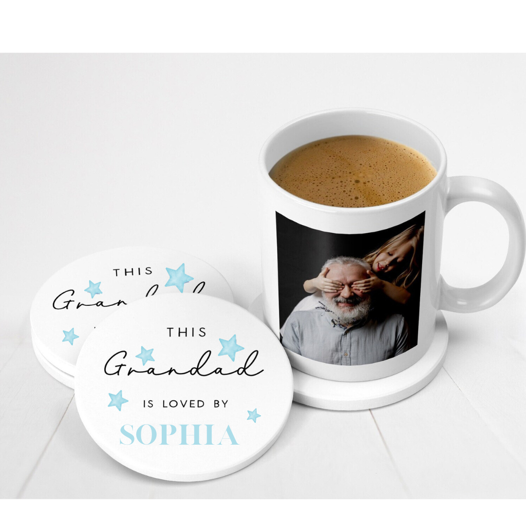 Personalised Happy First Father's Day Grandad Mug & Coaster Set | Father's Day Gift | New Grandpa Gift | Gift for Him | Gift Daddy Grandad