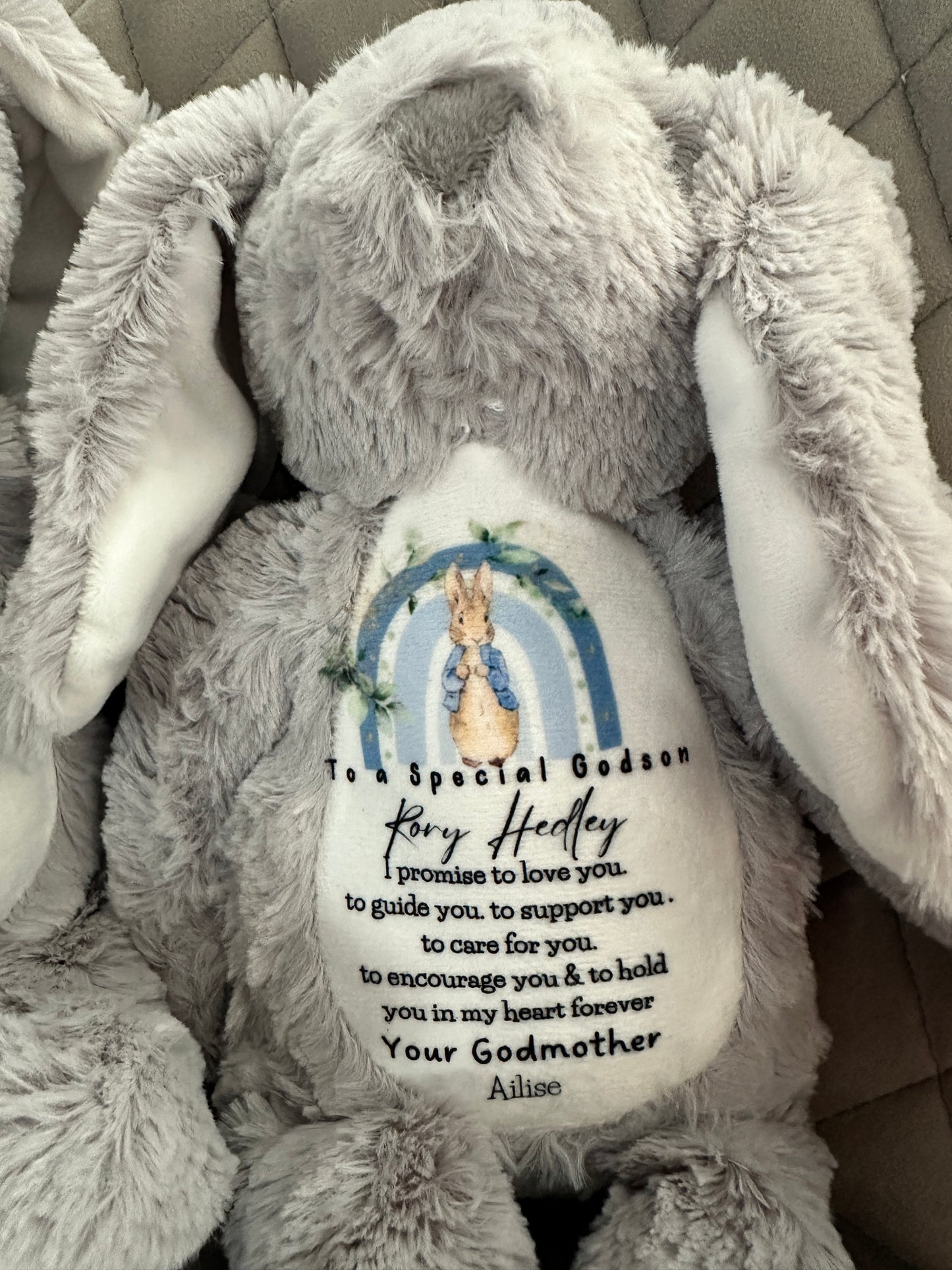 Personalised Christening Baptism Gift for Boys, Godparent Gift , Christening Bunny,Christening Gifts,Christening Keepsake, Stuffed Teddy