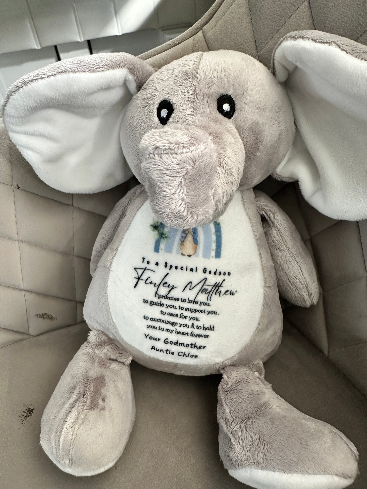 Personalised Christening Baptism Gift for Boys, Godparent Gift , Christening Bunny,Christening Gifts,Christening Keepsake, Stuffed Teddy