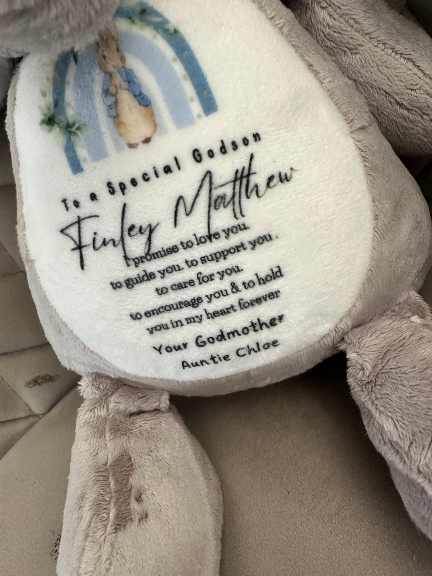 Personalised Christening Baptism Gift for Boys, Godparent Gift , Christening Bunny,Christening Gifts,Christening Keepsake, Stuffed Teddy