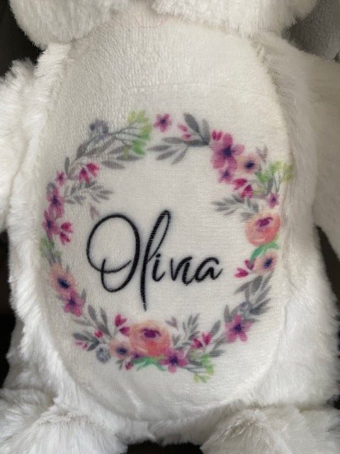 Personalised Bunny Rabbit, New Baby Gift, Customised Plush Soft Toy, Your Name Teddy, Cuddly Toy, Girls and Boys Teddy Baby Shower