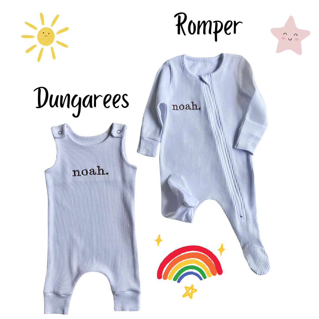 Personalised Baby Zip Romper | Embroidered Baby Overalls| White Sage Outfit Name or Initials UNISEX Clothing