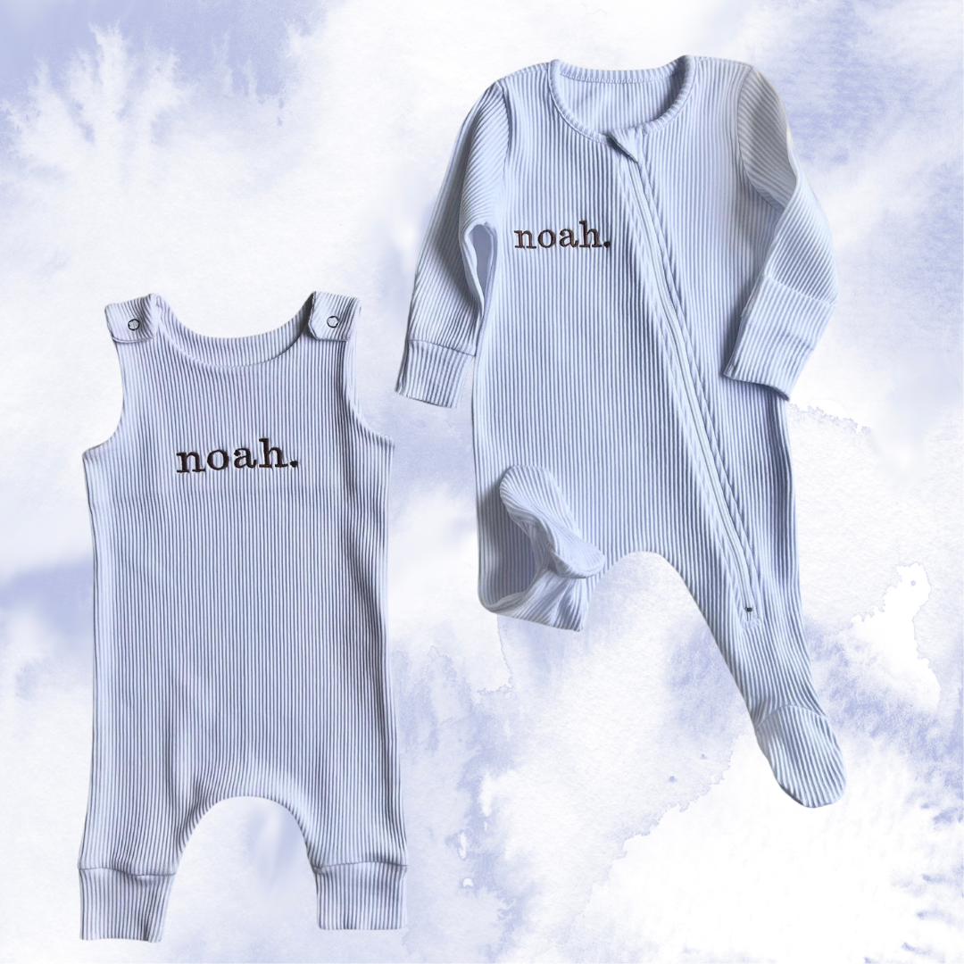 Personalised Baby Zip Romper | Embroidered Baby Overalls| White Sage Outfit Name or Initials UNISEX Clothing