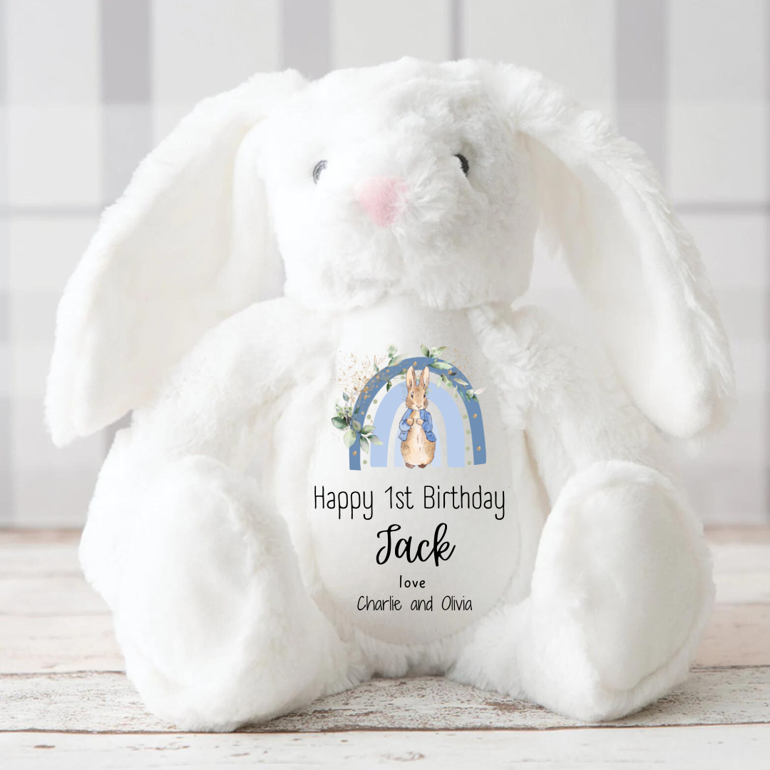 Personalised First Birthday Bunny Teddy - 1st Birthday Gifts - First Birthday Gift - 1st Birthday Girl - 1st Birthday Boy - Bunny