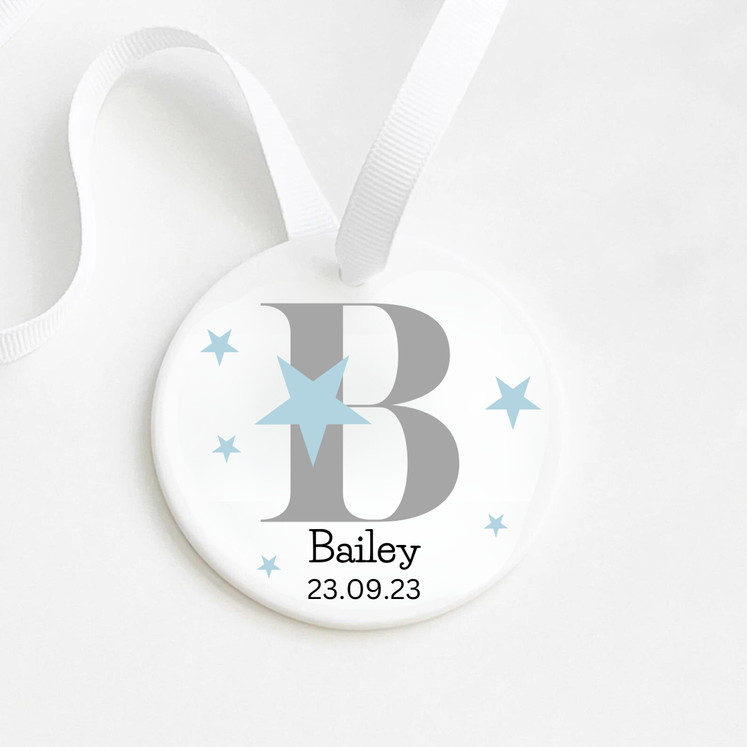 Personalised New Baby Boy Gift | Ceramic Bauble | New Baby Arrival | Hanging Keepsake