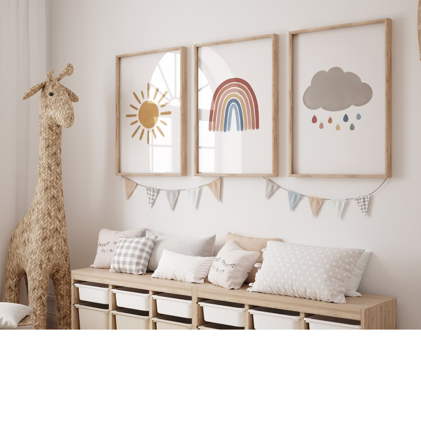 Nursery Wall Art Sun Rainbow Cloud Set Of 3 Prints Watercolour, Wall Art Gender Neutral