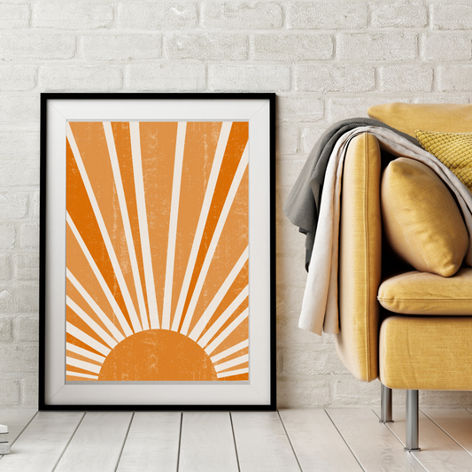 Boho Art Print, Orange ,Abstract Sun ,  Minimalist Wall Art , Nordic Decor