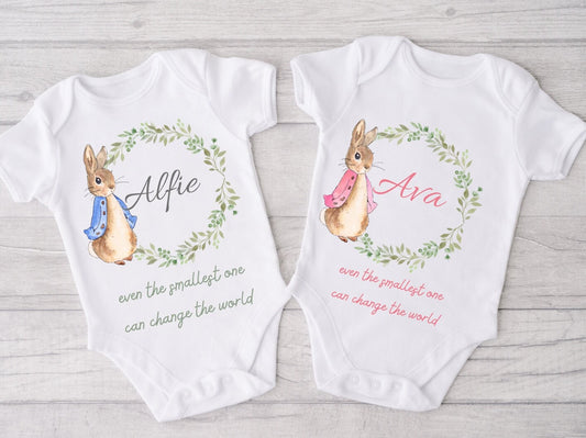 Personalised Peter Rabbit Sleepsuit, Vest, New Girl Gift, Coming Home Gift, New Baby, Pregnancy Announcement vest