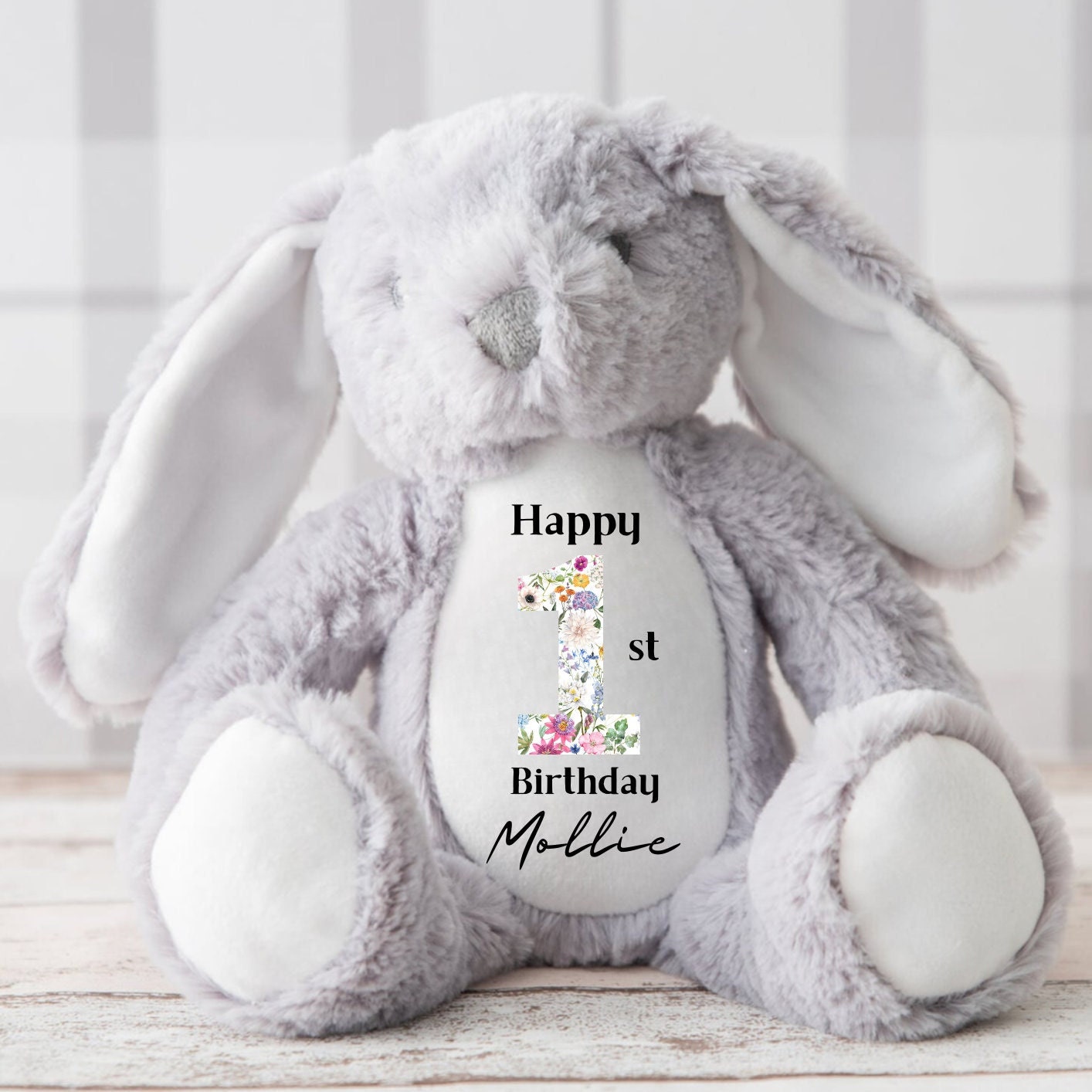 Personalised First Birthday Bunny Teddy - 1st Birthday Gifts - First Birthday Gift - 1st Birthday Girl - 1st Birthday Boy - Plush Bunny