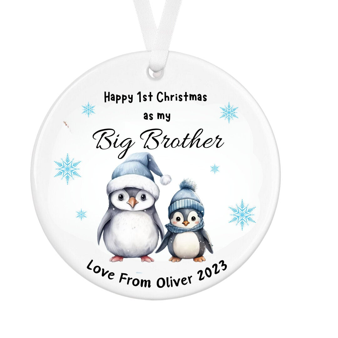 Personalised First Christmas As My Big Brother, Big Sister Ceramic, Christmas Tree Decoration, New Baby Bauble, Baby's First Christmas