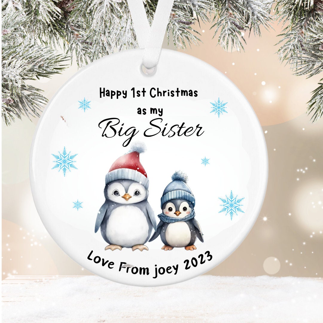 Personalised First Christmas As My Big Brother, Big Sister Ceramic, Christmas Tree Decoration, New Baby Bauble, Baby's First Christmas