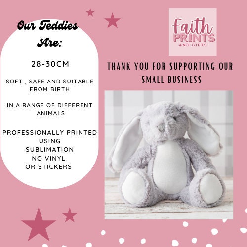 Personalised Christening Baptism Gift for Girls,Pink Christening Bunny,Christening Gifts,Christening Keepsake, Holy Communion Stuffed Teddy