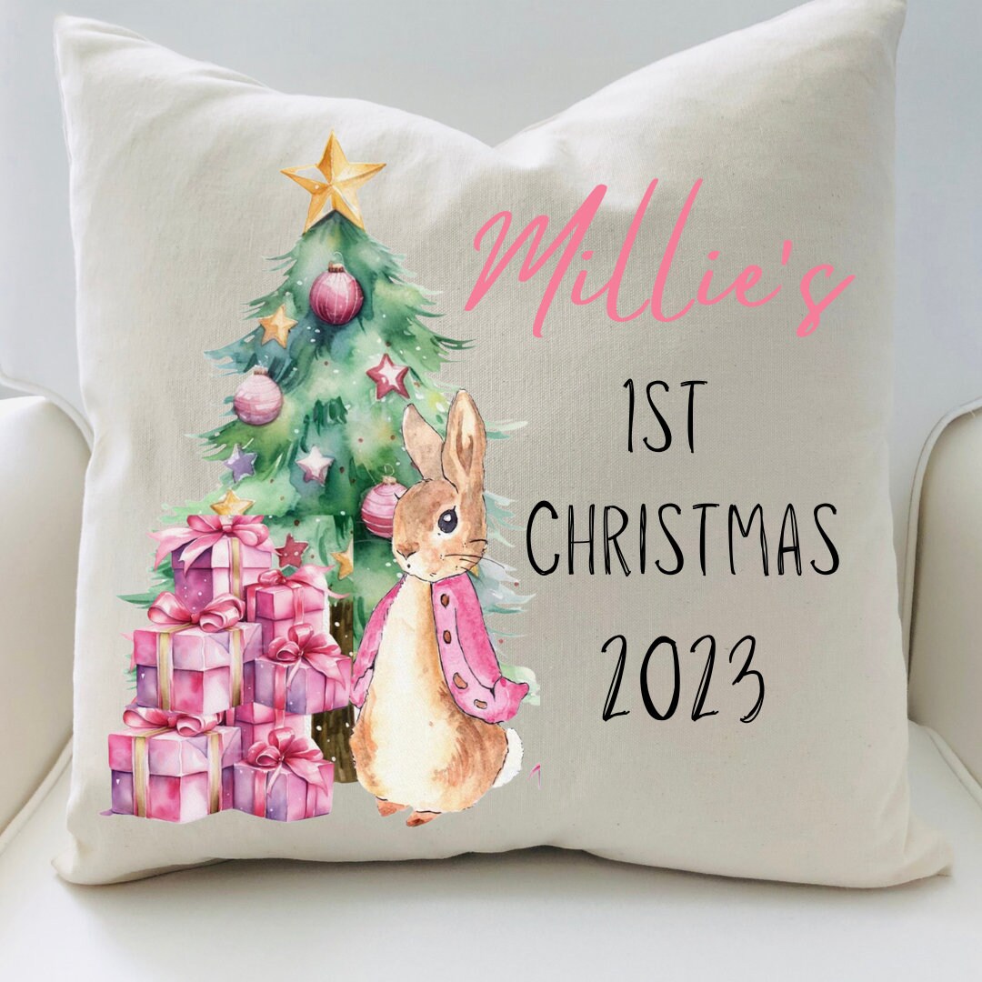 Girls Personalised First Christmas Keepsake Cushion - Baby's First Christmas Gifts - Personalised Christmas Decorations - Christmas Cushions