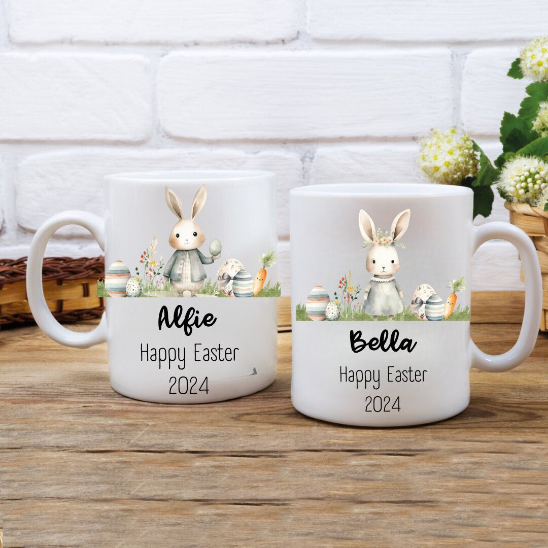 Personalised Easter Mug - Easter Bunny Mug - Easter Gifts For Kids - Personalised Mug - Easter Bag - Initial Mug - Easter tin Mug